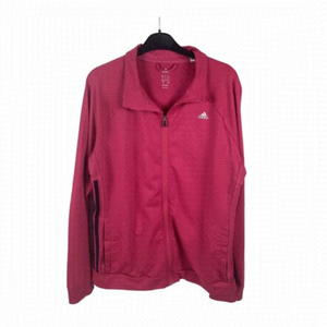 Adidas Jacket Women Large Climalite Full Zip Three Black Stripes Pockets Pink‎
